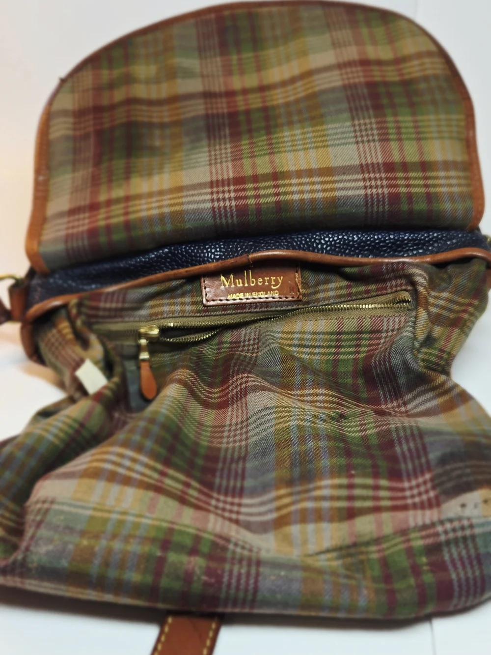 Vintage Mulberry Crossbody Bag Black Scotchgrain Leather Brown Trim - Picture 11 of 11